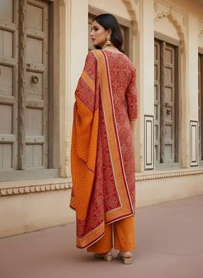 Red floral printed pure cotton kurta set for women 2