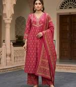Pink floral printed pure cotton kurta set for women