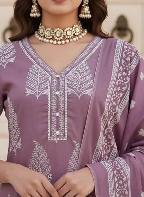 Mauve floral printed pure cotton kurta set for women 4