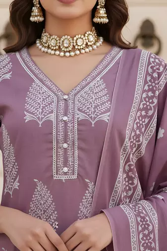 Mauve floral printed pure cotton kurta set for women