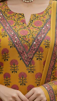 Yellow floral printed pure cotton kurta set for women 5