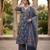 Navy blue floral printed pure cotton kurta set for women