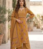 Mustard floral printed pure cotton kurta set for women