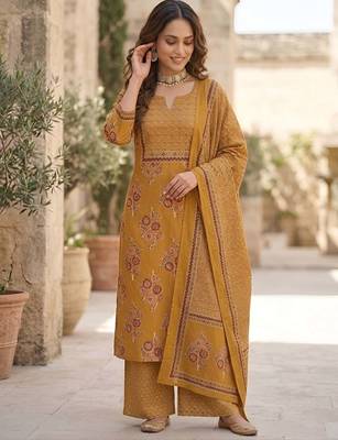Mustard floral printed pure cotton kurta set for women 3