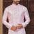 Pink banarasi jacquard festive wear kurta pajama set with thread work and fancy buttons