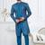 Royal blue jacket-style indo-western set with thread and stone work, perfect for weddings and festive occasions.