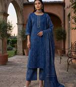 Blue floral printed pure cotton kurta set for women