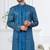 Royal blue jacket-style indo-western set with thread and stone work, perfect for weddings and festive occasions.