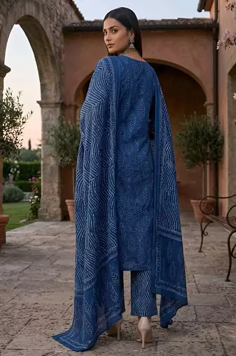 Blue floral printed cotton kurta set for women