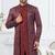 Dark maroon jacket-style indo-western set with thread and stone work, perfect for weddings and festive occasions.