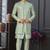 Pista green jacket-style indo-western set with thread and stone work, perfect for weddings and festive occasions.