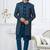 Blue jacket-style indo-western set with thread and stone work, perfect for weddings and festive occasions.