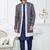 Blue jacket-style indo-western set with thread and stone work, perfect for weddings and festive occasions.