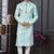 Mint blue banarasi jacquard festive wear kurta pajama set with thread work and fancy buttons