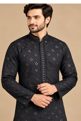 Black Trending Heavy Rayon Lakhnavi Sequin Thread Work Ethnic Festive Wear Kurta With Pyjama 2