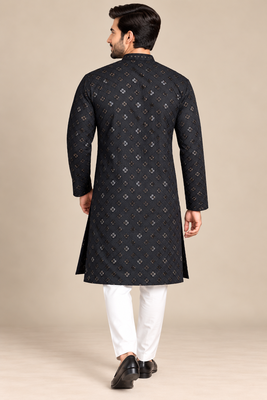 Black Trending Heavy Rayon Lakhnavi Sequin Thread Work Ethnic Festive Wear Kurta With Pyjama 3