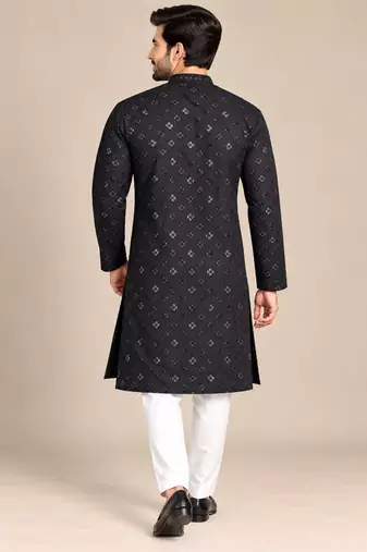 Black Trending Heavy Rayon Lakhnavi Sequin Thread Work Ethnic Festive Wear Kurta With Pyjama