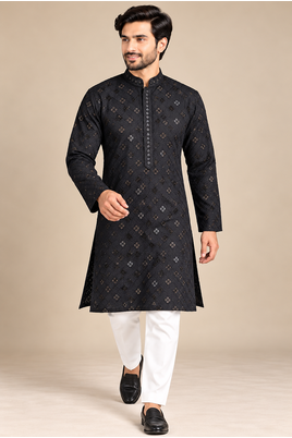 Black Trending Heavy Rayon Lakhnavi Sequin Thread Work Ethnic Festive Wear Kurta With Pyjama 4