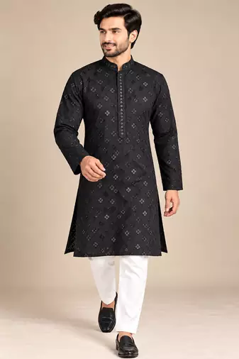 Black Trending Heavy Rayon Lakhnavi Sequin Thread Work Ethnic Festive Wear Kurta With Pyjama