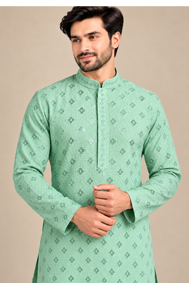 Light Green Trending Heavy Rayon Lakhnavi Sequin Thread Work Ethnic Festive Wear Kurta With Pyjama 2