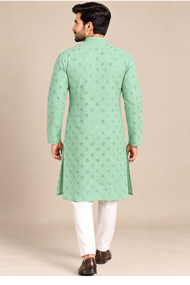 Light Green Trending Heavy Rayon Lakhnavi Sequin Thread Work Ethnic Festive Wear Kurta With Pyjama 3