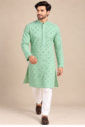 Light Green Trending Heavy Rayon Lakhnavi Sequin Thread Work Ethnic Festive Wear Kurta With Pyjama 4