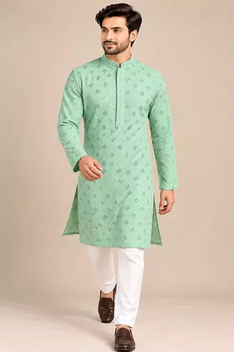 Light Green Trending Heavy Rayon Lakhnavi Sequin Thread Work Ethnic Festive Wear Kurta With Pyjama
