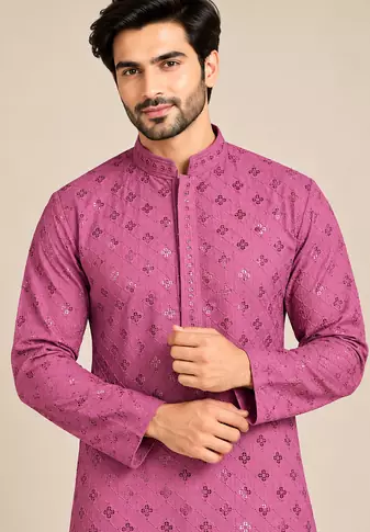 Dusty Pink Trending Heavy Rayon Lakhnavi Sequin Thread Work Ethnic Festive Wear Kurta With Pyjama