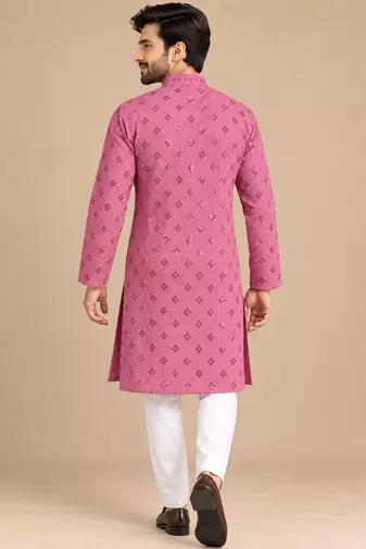 Dusty Pink Trending Heavy Rayon Lakhnavi Sequin Thread Work Ethnic Festive Wear Kurta With Pyjama