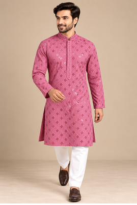 Dusty Pink Trending Heavy Rayon Lakhnavi Sequin Thread Work Ethnic Festive Wear Kurta With Pyjama 4
