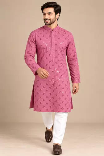 Dusty Pink Trending Heavy Rayon Lakhnavi Sequin Thread Work Ethnic Festive Wear Kurta With Pyjama