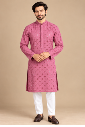 Dusty Pink Trending Heavy Rayon Lakhnavi Sequin Thread Work Ethnic Festive Wear Kurta With Pyjama 6
