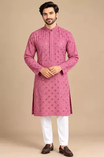 Dusty Pink Trending Heavy Rayon Lakhnavi Sequin Thread Work Ethnic Festive Wear Kurta With Pyjama
