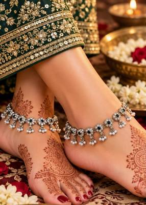 Green mehandi-plated agate stone anklets 1