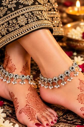 Black mehandi-plated agate stone anklets