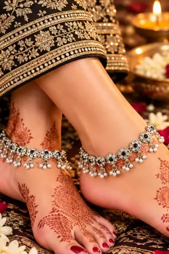 Black mehandi-plated agate stone anklets