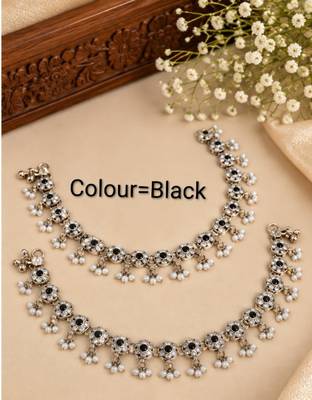Black mehandi-plated agate stone anklets 2