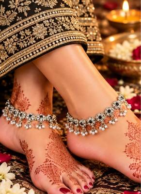 Black mehandi-plated agate stone anklets 3