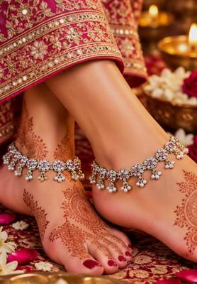 Baby pink mehandi-plated agate stone anklets 1