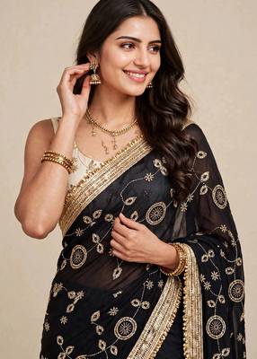 Premium space satin saree with sequin work blouse 2