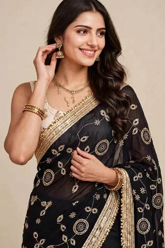 Premium space satin saree with sequin work blouse
