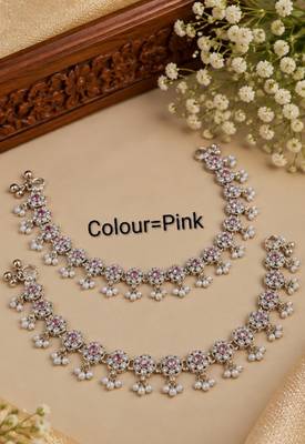 Baby pink mehandi-plated agate stone anklets 2