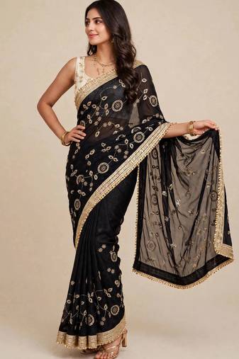 Premium space satin saree with sequin work blouse