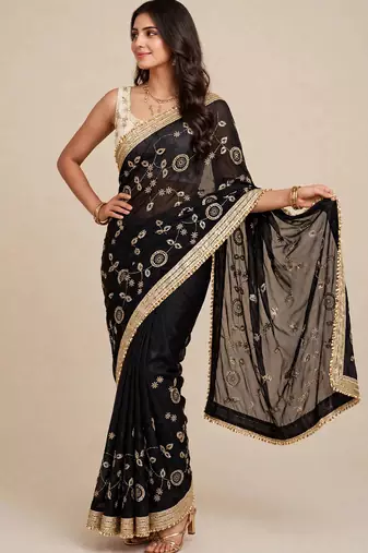 Premium space satin saree with sequin work blouse