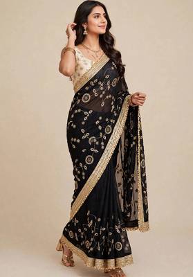 Premium space satin saree with sequin work blouse 3