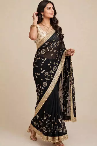 Premium space satin saree with sequin work blouse