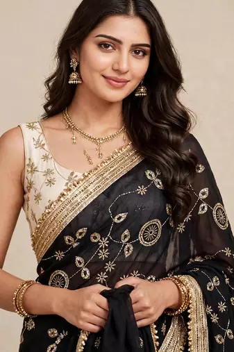 Premium space satin saree with sequin work blouse