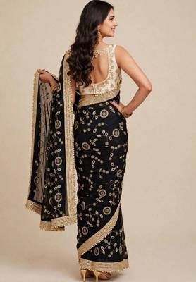 Premium space satin saree with sequin work blouse 5