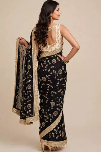 Premium space satin saree with sequin work blouse