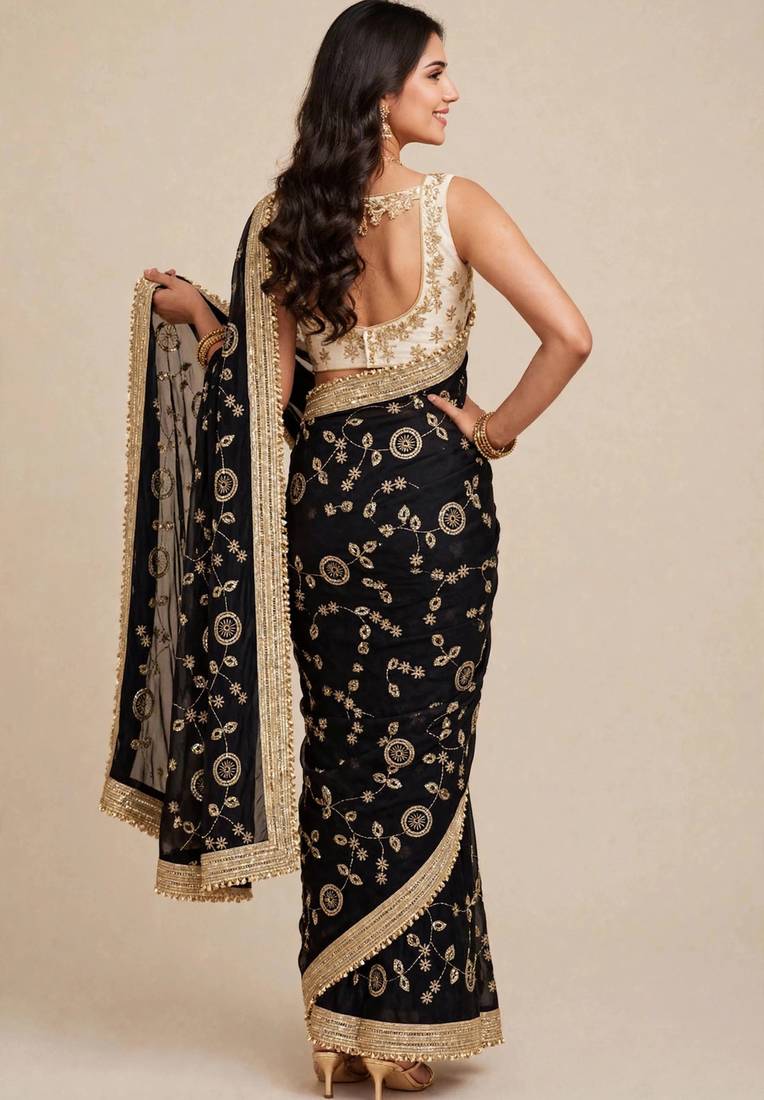 Premium space satin saree with sequin work blouse